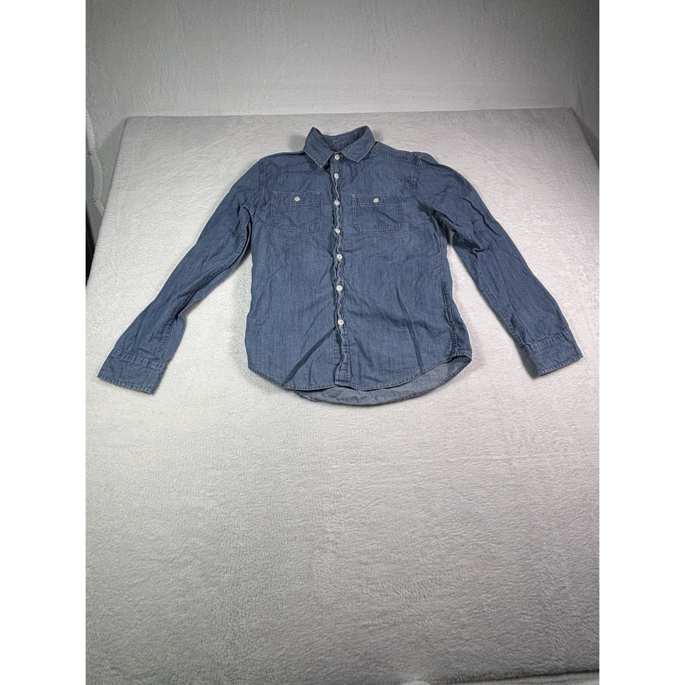 American Eagle Shirt Women Small Blue Long Sleeve Button Up Pocket Boyfriend Fit